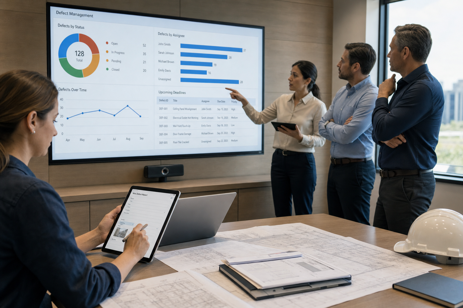 The project team uses a digital defect management system to record, track, and resolve defects. The dashboard displays open issues, processing status, deadlines, and quality control in real time.