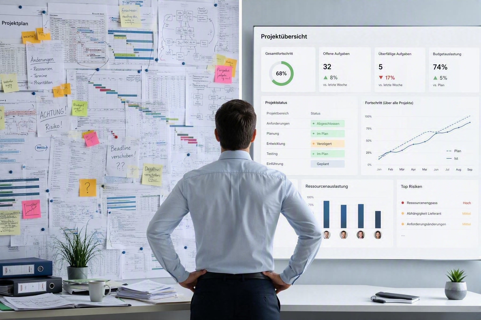 Project manager juggleS extensive project planning and a modern dashboard that provides project transparency with real-time data, project monitoring, project status updates, and efficient project management.