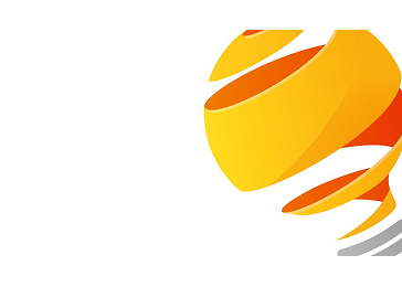 Abstraktes Logo-Element in Gelb- und Orangetönen auf hellem Hintergrund. Das Bild zeigt ein modernes, dynamisches Design als Symbol für Energie, Bewegung und Innovation.